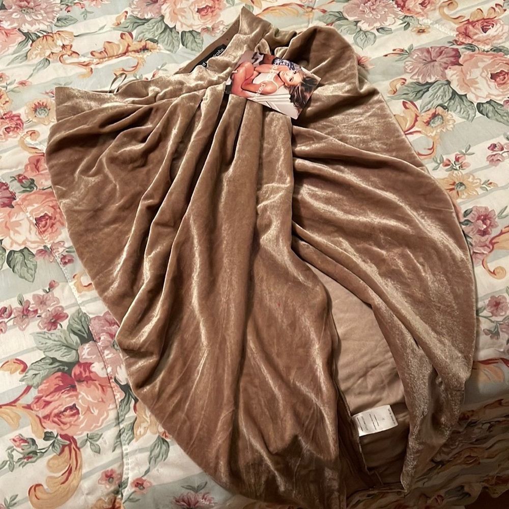 Naked Wardrobe Tan Velvet Draped Skirt
